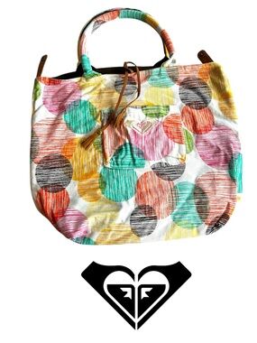 Roxy Multicolor Circle-Print Canvas Tote Bag - Bright Polka Design